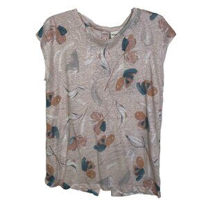 Rachel Zoe Women Top Sz L Pink Linen Floral Shirt Button Back Preppy Resort NEW